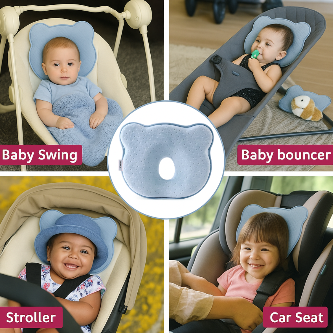 maooa™ Premium Memory Foam Baby Pillow – Blue