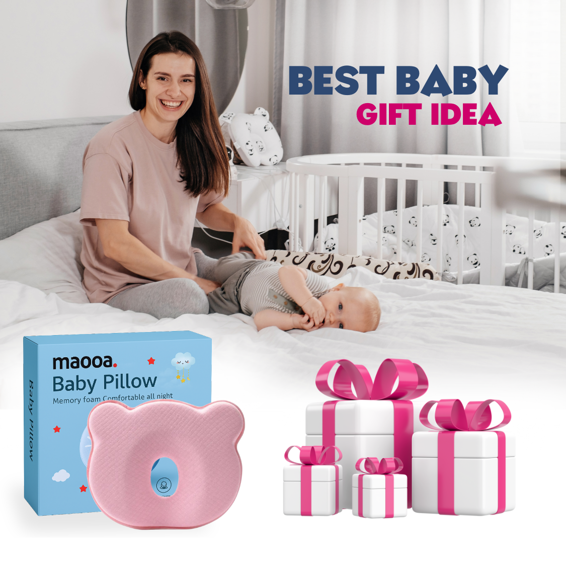 maooa™ Memory Foam Baby Pillow – Pink