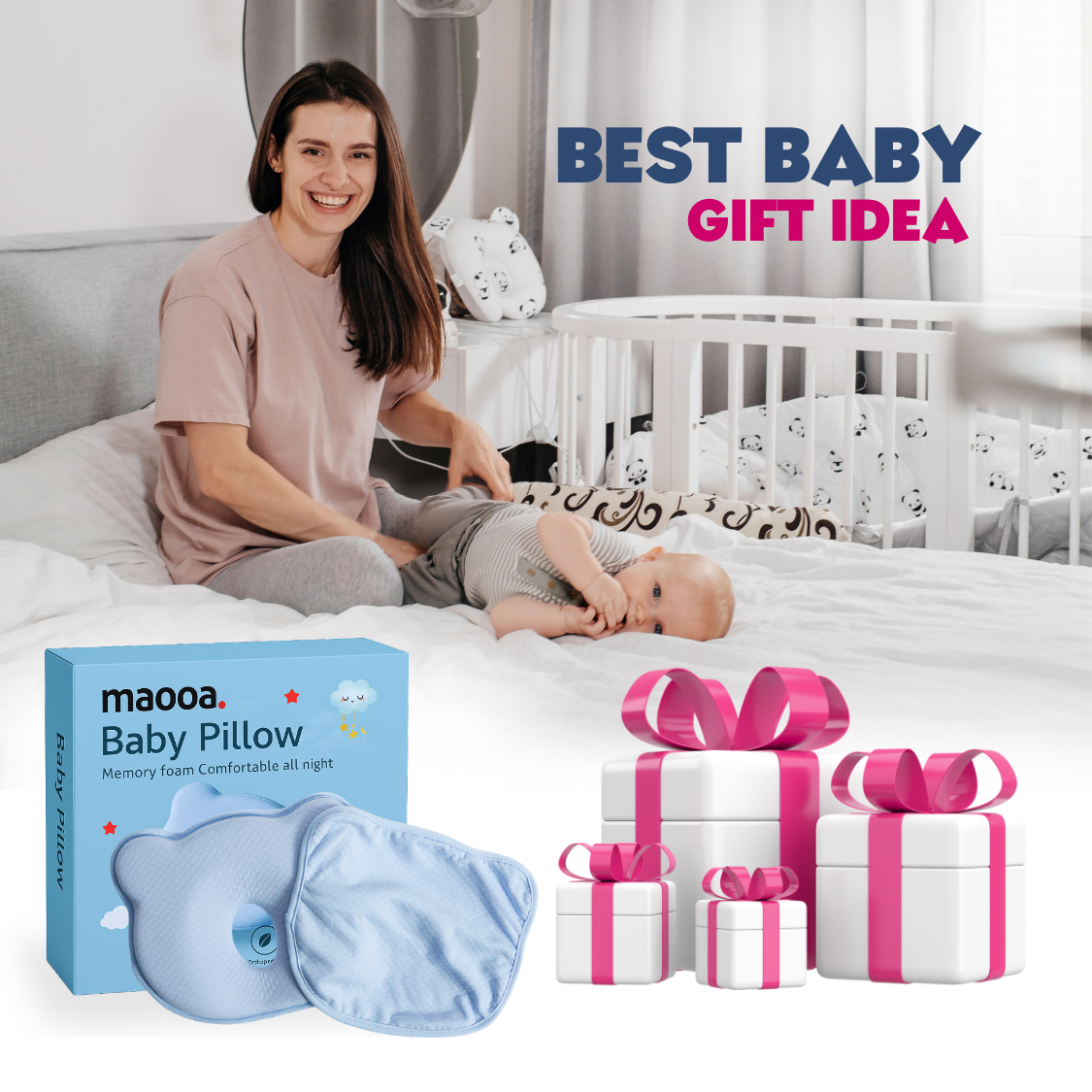 maooa™ Memory Foam Baby Pillow with Washable Cover – Blue