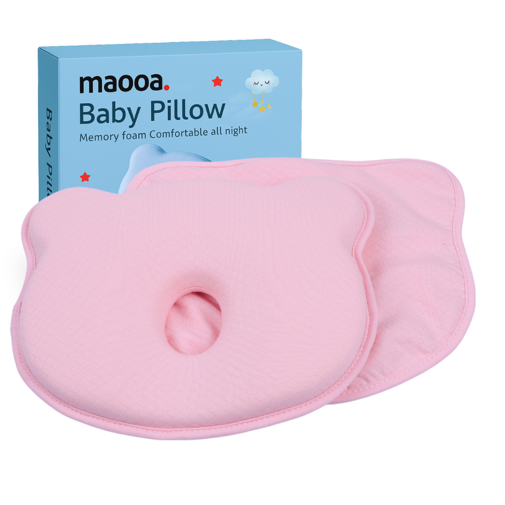 maooa™ Memory Foam Baby Pillow with Washable Cover – Pink