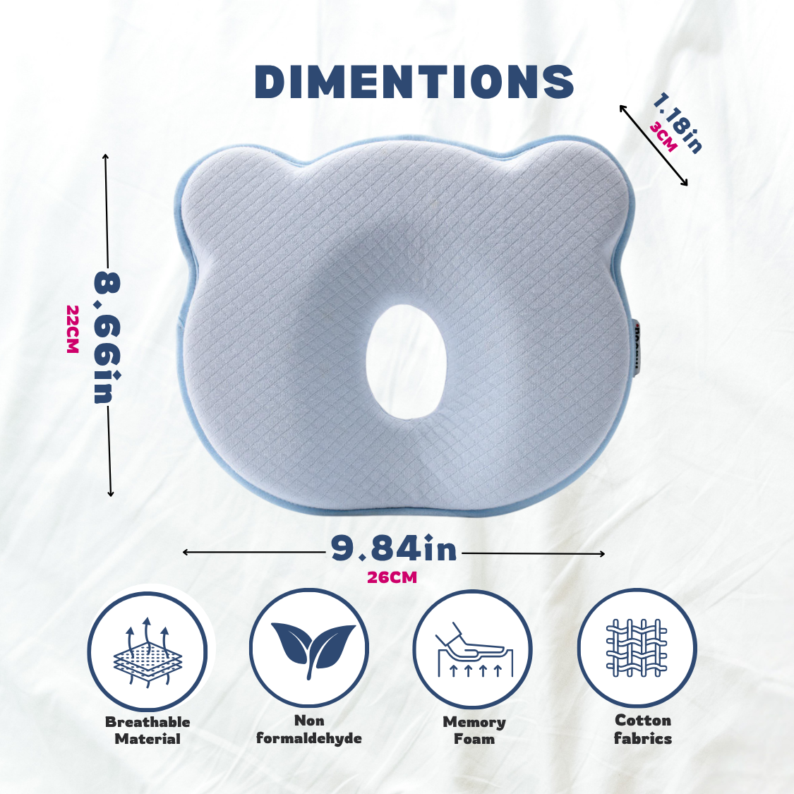 maooa™ Memory Foam Baby Pillow – Blue