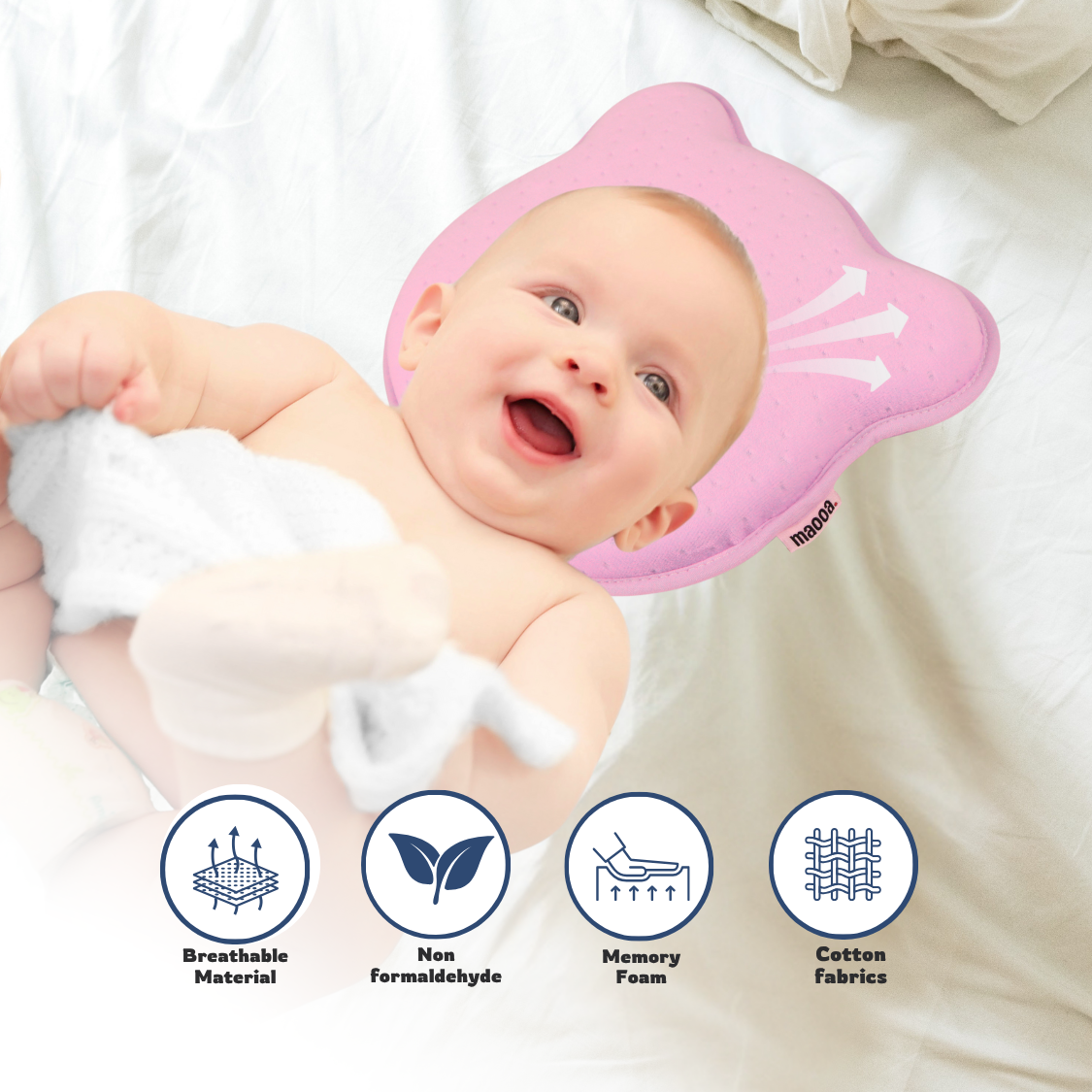 maooa™ Premium Memory Foam Baby Pillow – Pink