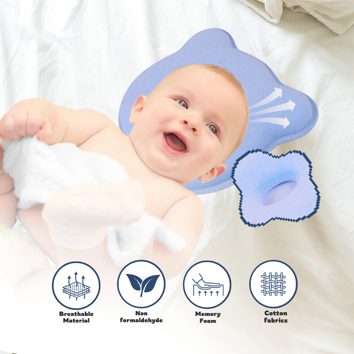 maooa™ Premium Memory Foam Baby Pillow – Blue