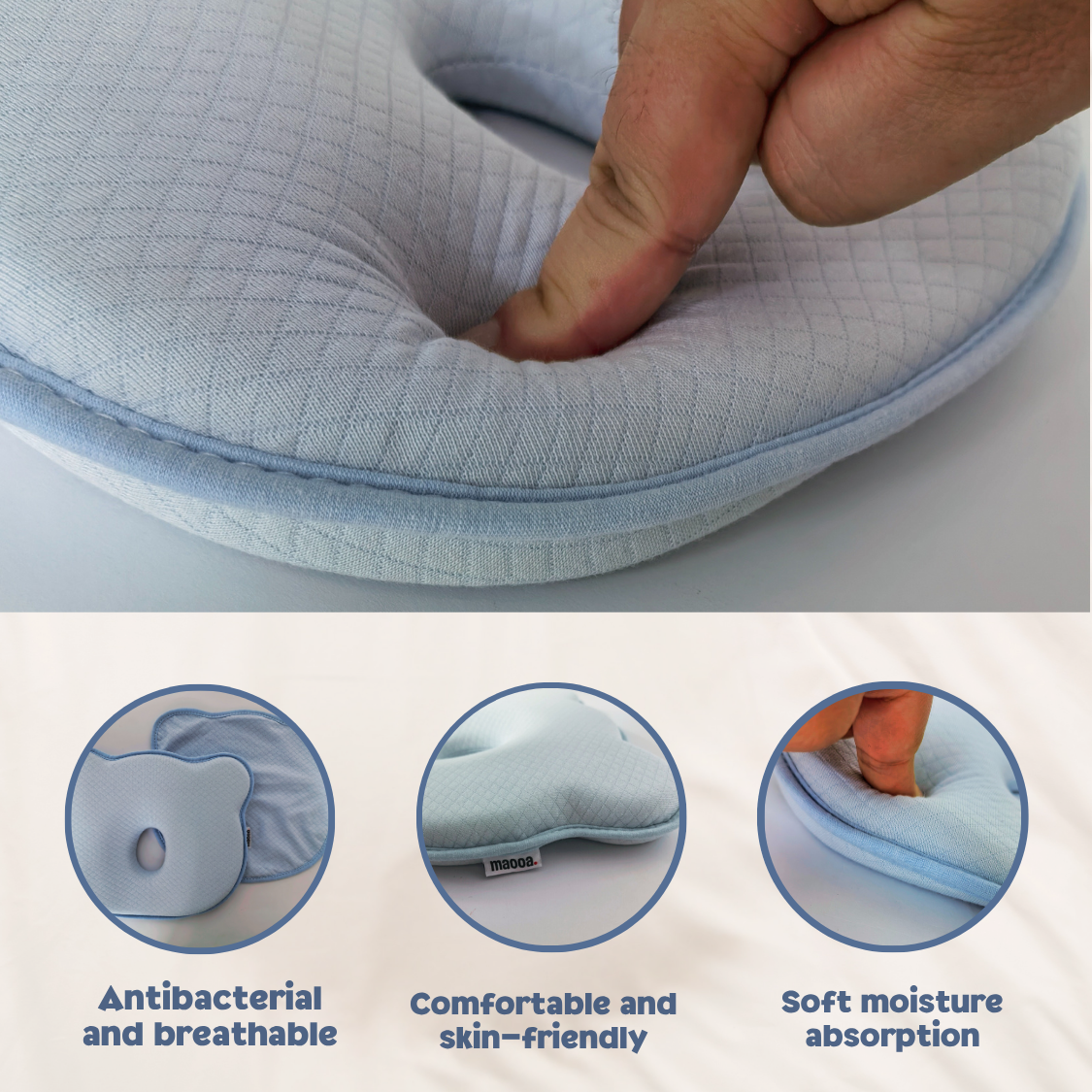 maooa™ Memory Foam Baby Pillow with Washable Cover – Blue