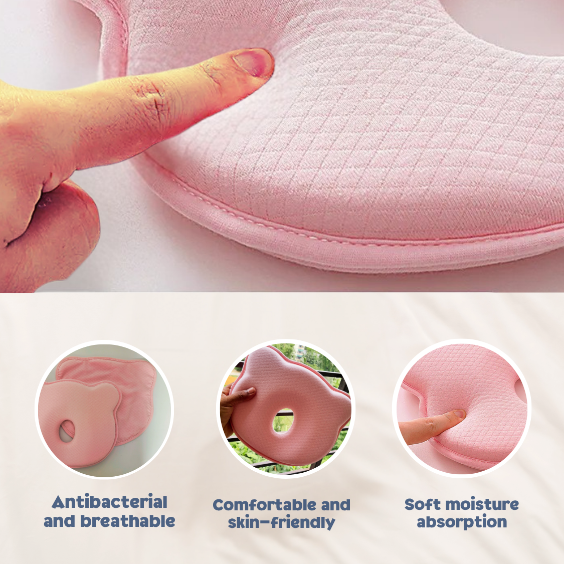 maooa™ Memory Foam Baby Pillow with Washable Cover – Pink