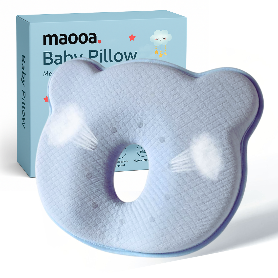maooa™ Memory Foam Baby Pillow – Blue