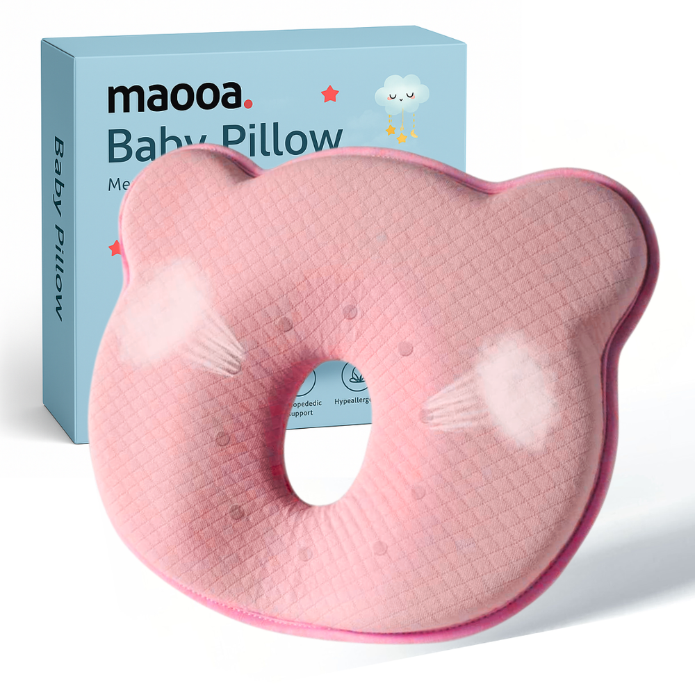 maooa™ Memory Foam Baby Pillow – Pink
