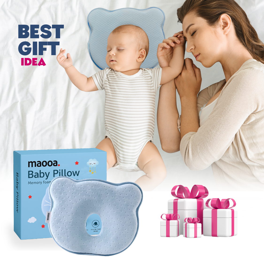 maooa™ Premium Memory Foam Baby Pillow – Blue