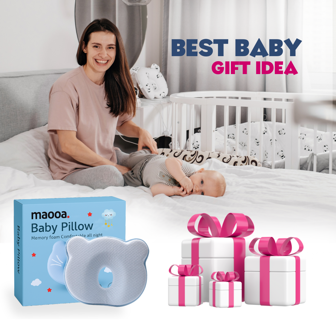 maooa™ Memory Foam Baby Pillow – Blue