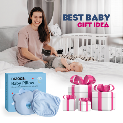 maooa™ Memory Foam Baby Pillow with Washable Cover – Blue