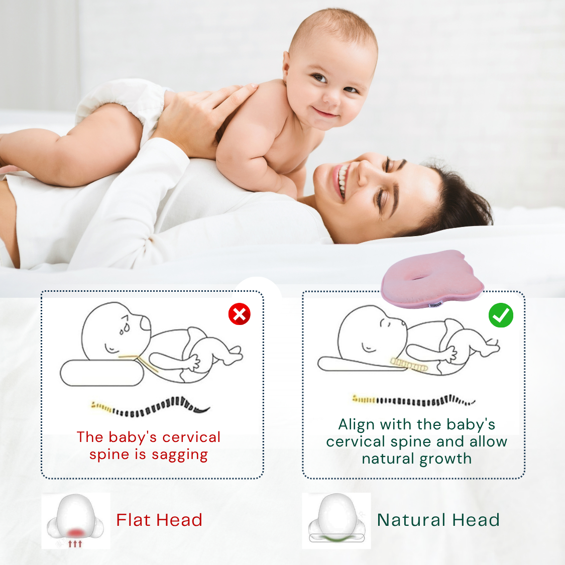maooa™ Premium Memory Foam Baby Pillow – Pink