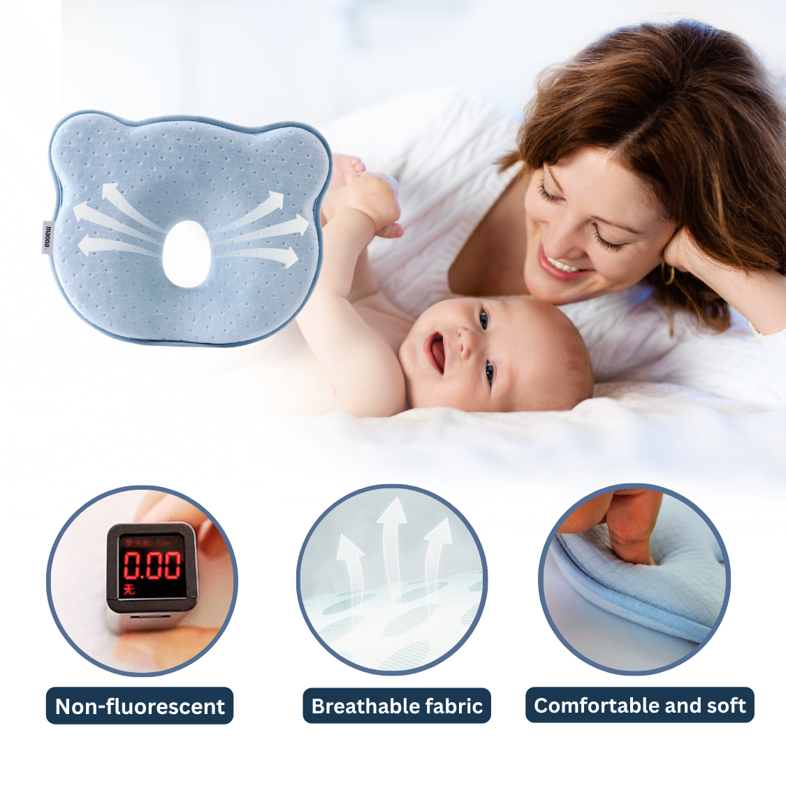 maooa™ Premium Memory Foam Baby Pillow – Blue